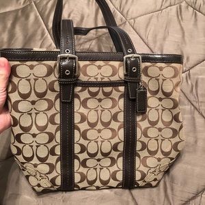 Brown Coach Bag with Leather Detail